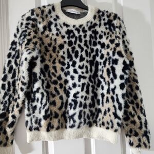 Mango Leopard Print Sweater - Black and Cream